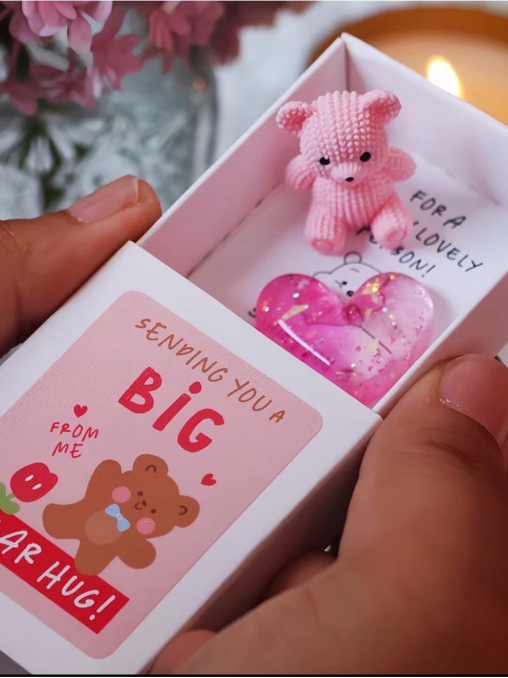 Pink Heart Trinket Box with Tiny Pink Bear
